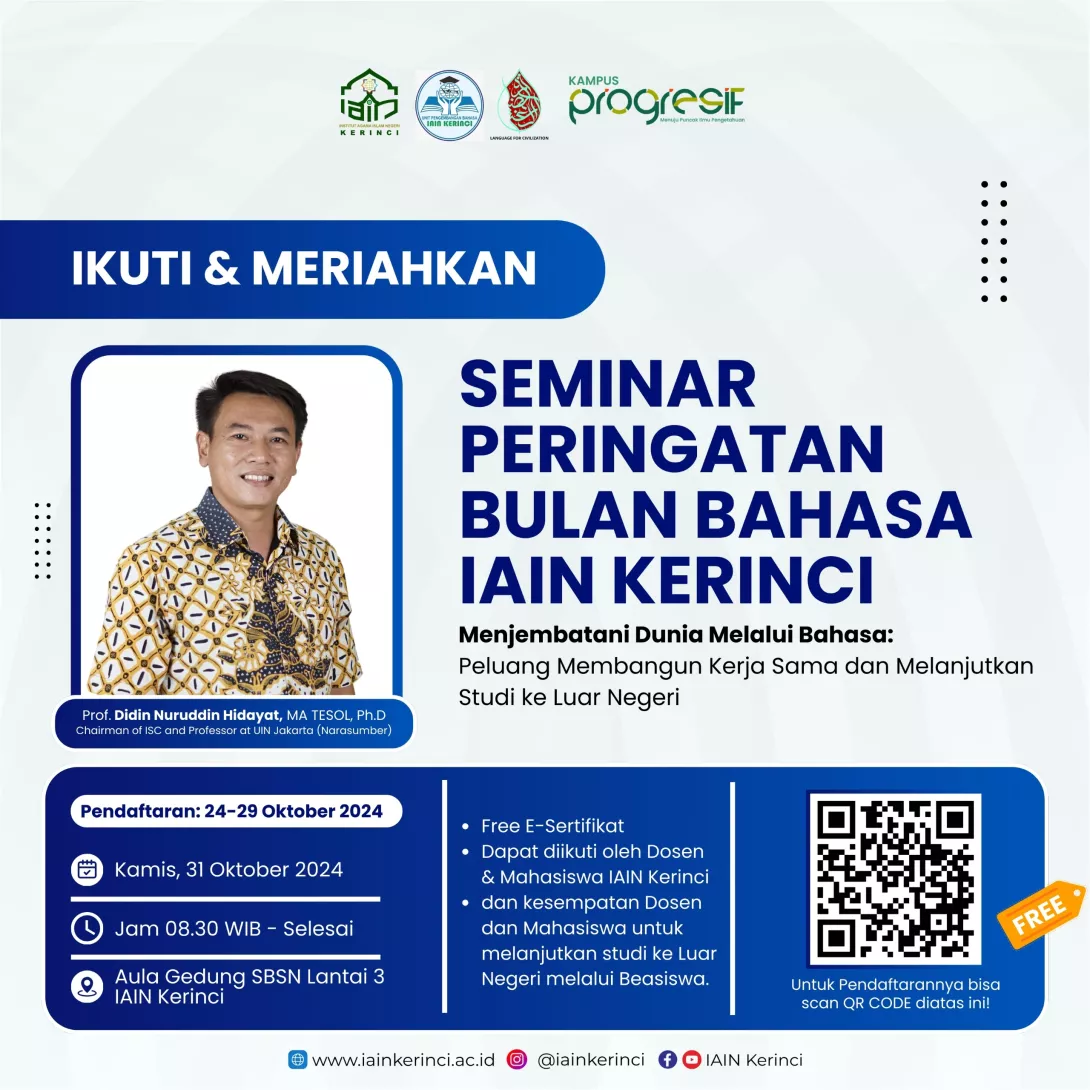 UPB IAIN Kerinci mengadakan Seminar Bulan Bahasa 2024 dengan tema "Menjembatani Dunia Melalui Bahasa: Peluang Membangun kerja sama dan melanjutkan Studi ke Luar Negeri".
